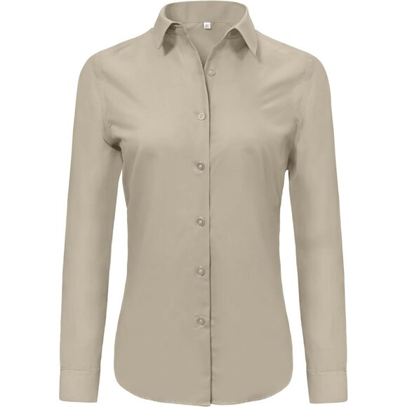 💫 Ruisin Wrinkle Free Button Down Shirts Women Cream Long Sleeve Work Dress Top - Picture 1 of 4